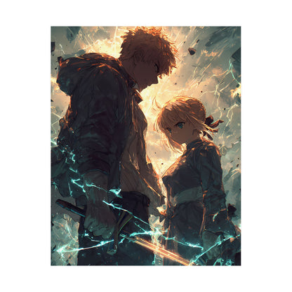 Saber and Emiya Shirou, Fate Stay Night Unlimited Blade Works Matte Vertical Poster Wall Art