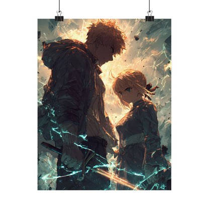 Saber and Emiya Shirou, Fate Stay Night Unlimited Blade Works Matte Vertical Poster Wall Art