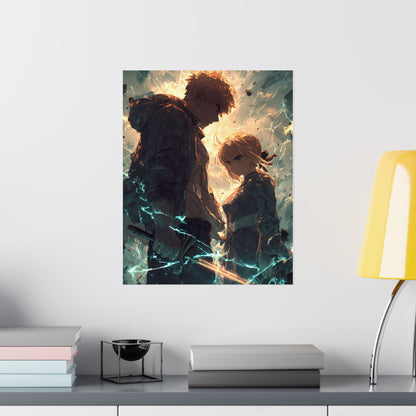 Saber and Emiya Shirou, Fate Stay Night Unlimited Blade Works Matte Vertical Poster Wall Art