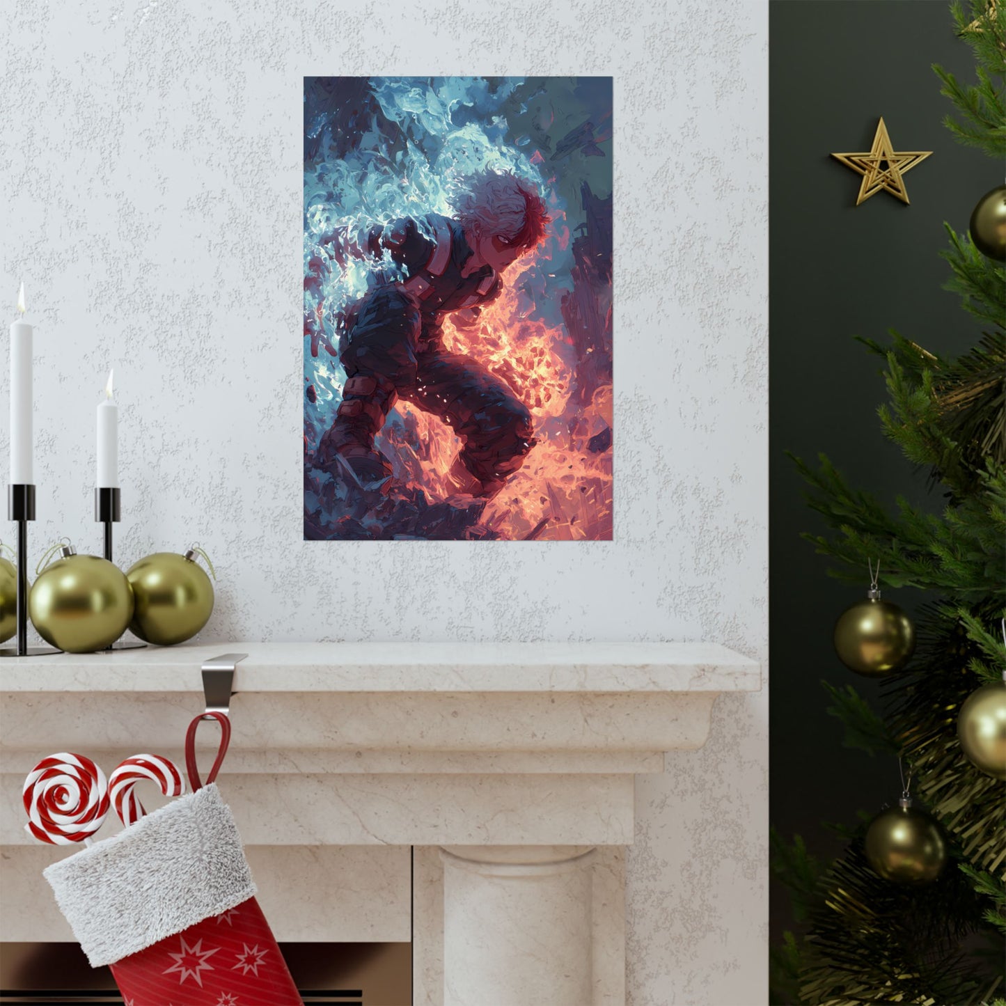 Icy Flames Shoto Todoroki My Hero Academia Anime Matte Vertical Poster Wall Art