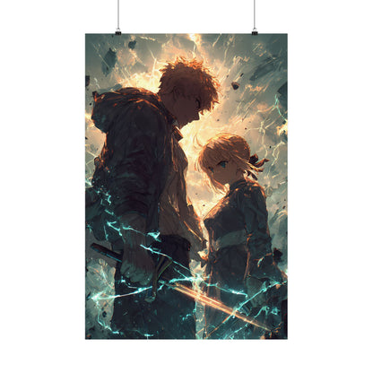 Saber and Emiya Shirou, Fate Stay Night Unlimited Blade Works Matte Vertical Poster Wall Art
