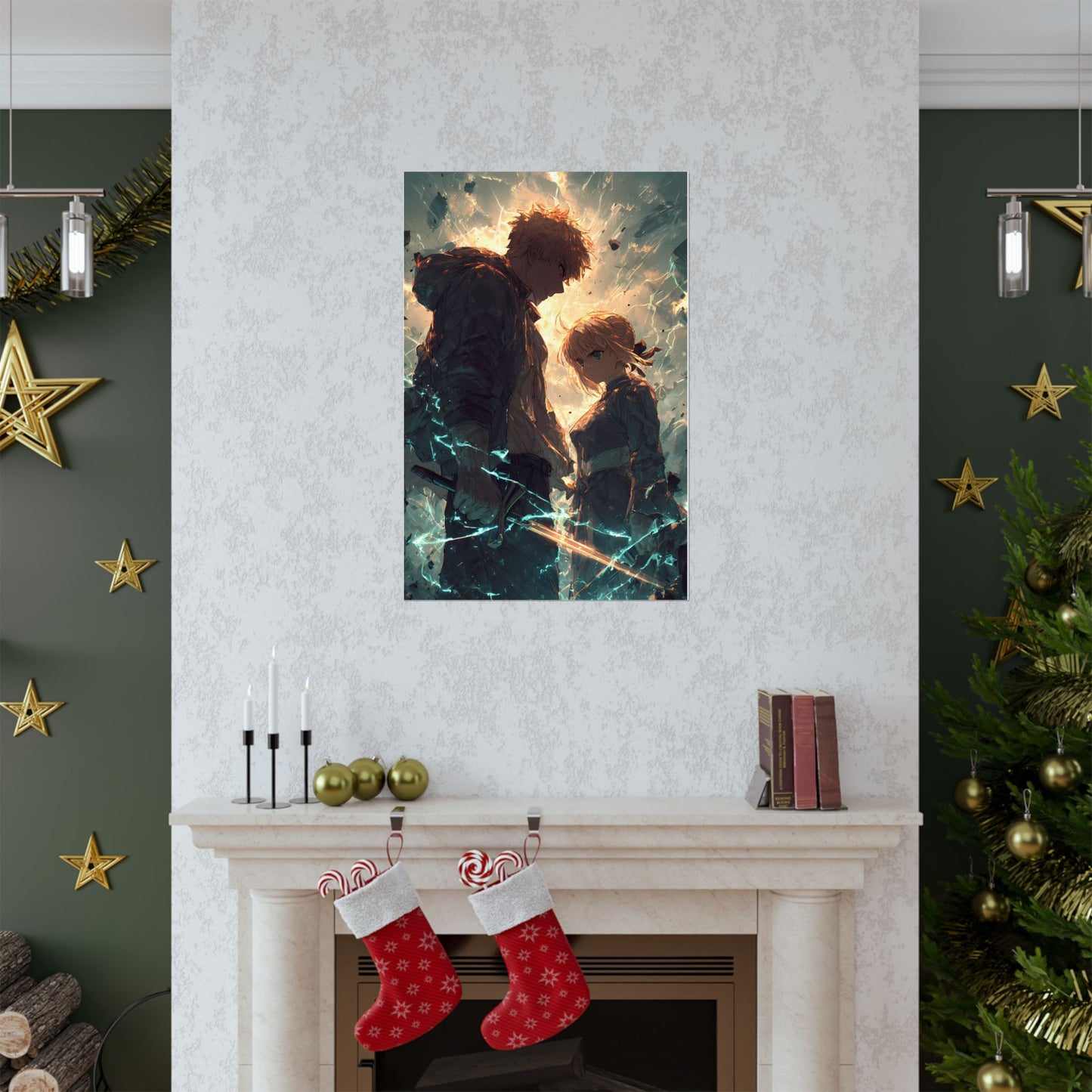 Saber and Emiya Shirou, Fate Stay Night Unlimited Blade Works Matte Vertical Poster Wall Art