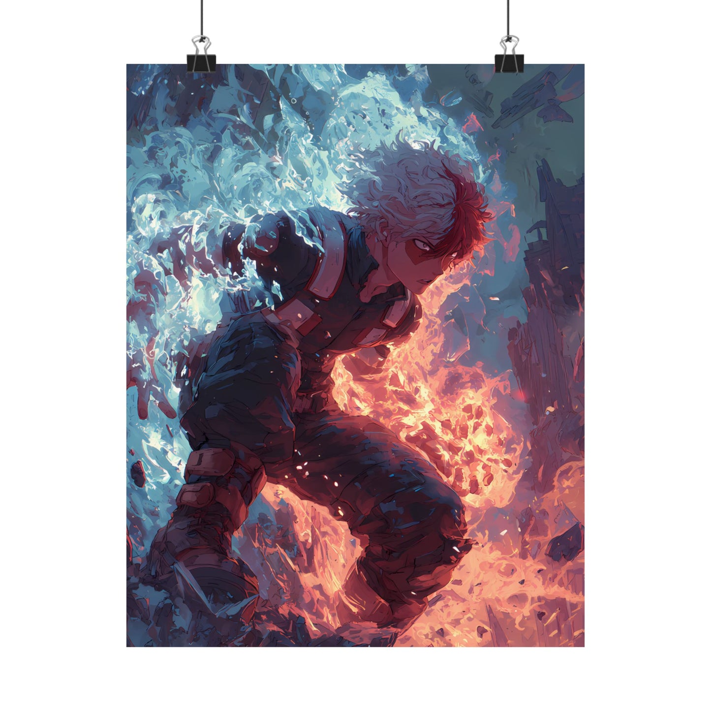 Icy Flames Shoto Todoroki My Hero Academia Anime Matte Vertical Poster Wall Art