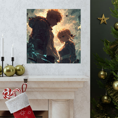 Saber and Emiya Shirou, Fate Stay Night Unlimited Blade Works Matte Vertical Poster Wall Art