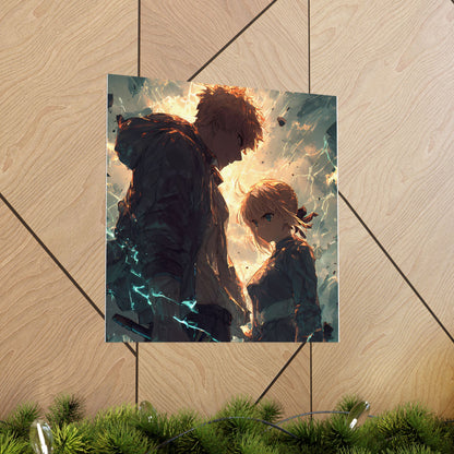 Saber and Emiya Shirou, Fate Stay Night Unlimited Blade Works Matte Vertical Poster Wall Art