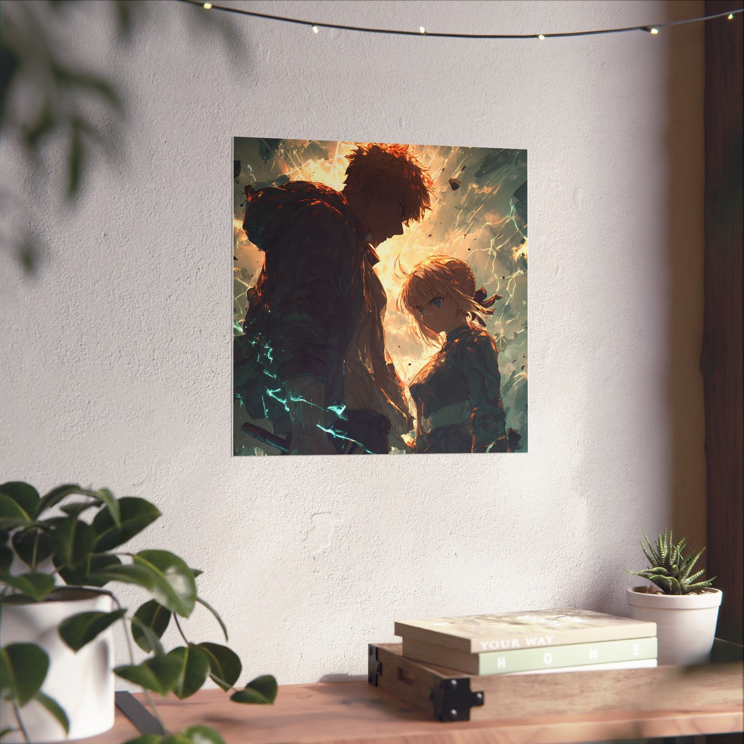 Saber and Emiya Shirou, Fate Stay Night Unlimited Blade Works Matte Vertical Poster Wall Art