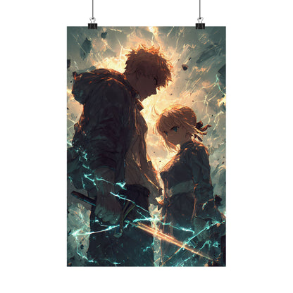 Saber and Emiya Shirou, Fate Stay Night Unlimited Blade Works Matte Vertical Poster Wall Art