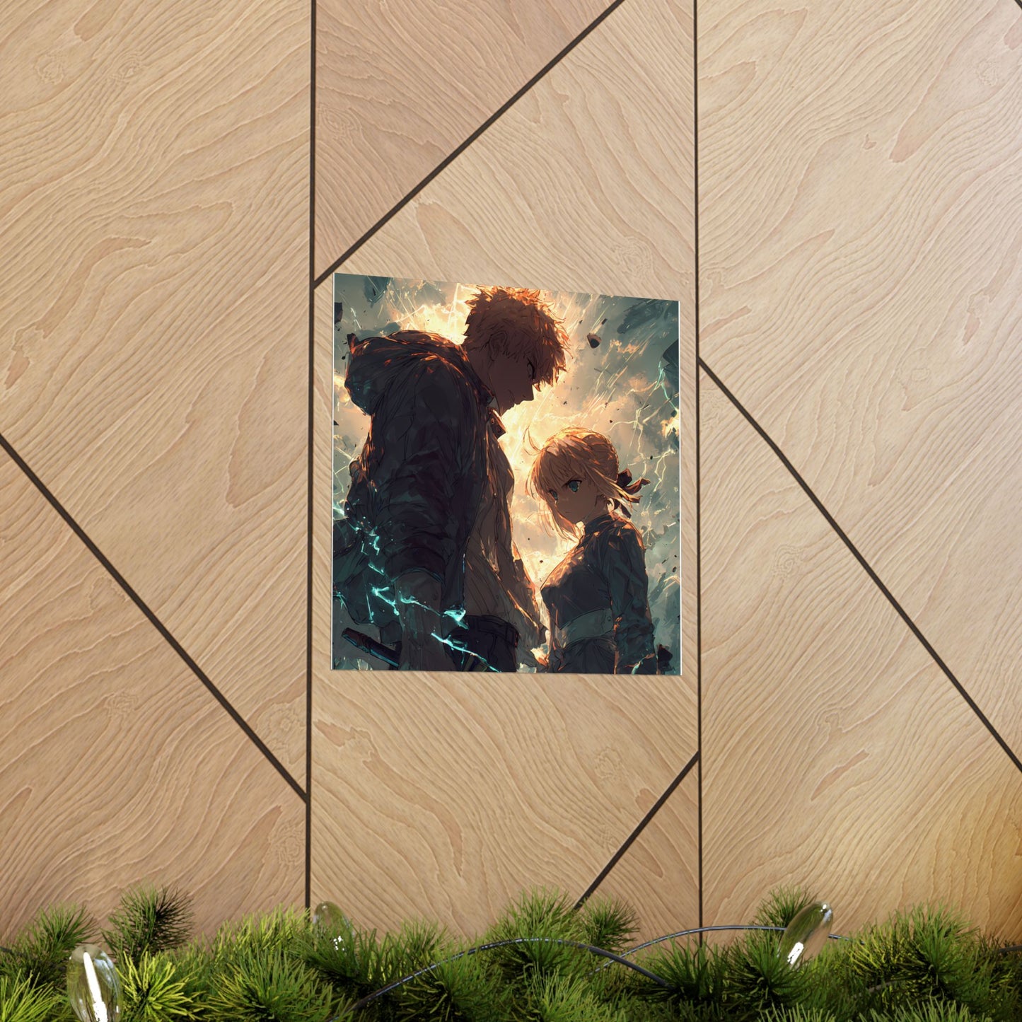 Saber and Emiya Shirou, Fate Stay Night Unlimited Blade Works Matte Vertical Poster Wall Art