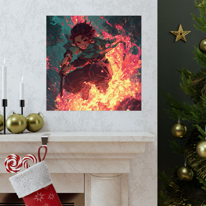 Tanjiro Kamado Hinokami Kagura, Demon Slayer Anime Matte Vertical Poster Wall Art