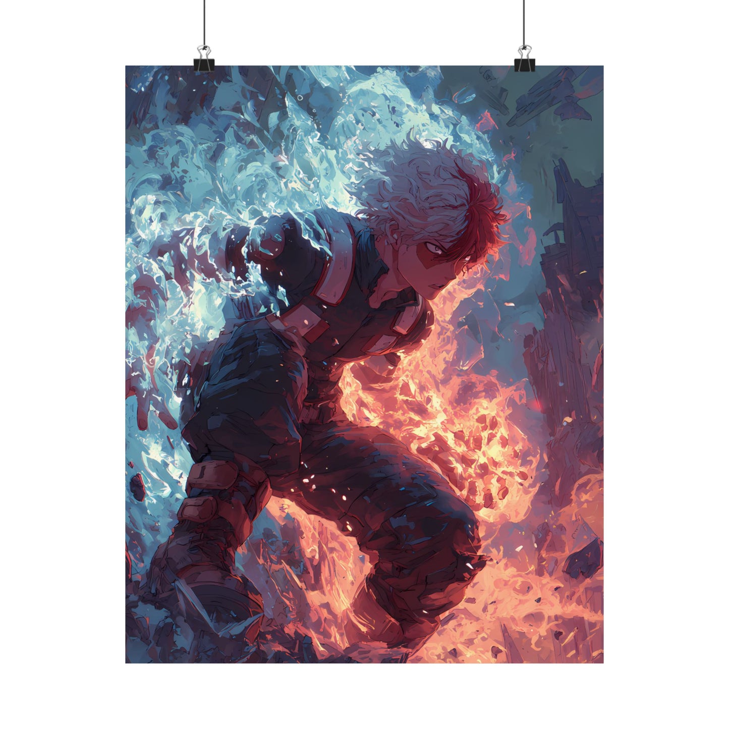 Icy Flames Shoto Todoroki My Hero Academia Anime Matte Vertical Poster Wall Art
