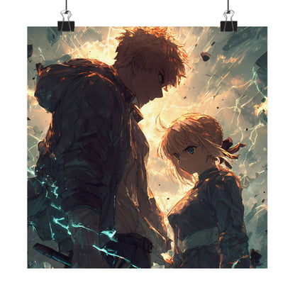 Saber and Emiya Shirou, Fate Stay Night Unlimited Blade Works Matte Vertical Poster Wall Art