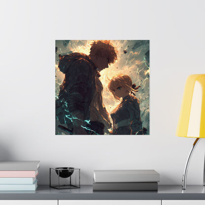 Saber and Emiya Shirou, Fate Stay Night Unlimited Blade Works Matte Vertical Poster Wall Art