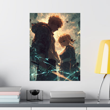 Saber and Emiya Shirou, Fate Stay Night Unlimited Blade Works Matte Vertical Poster Wall Art