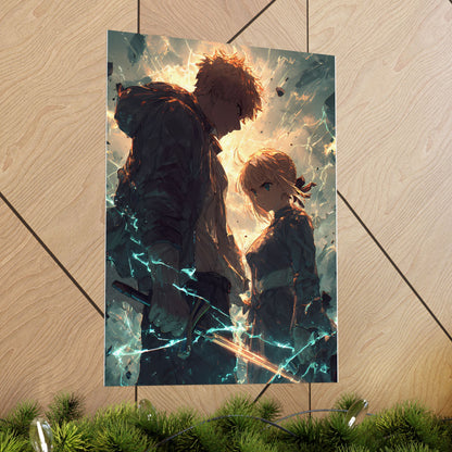 Saber and Emiya Shirou, Fate Stay Night Unlimited Blade Works Matte Vertical Poster Wall Art