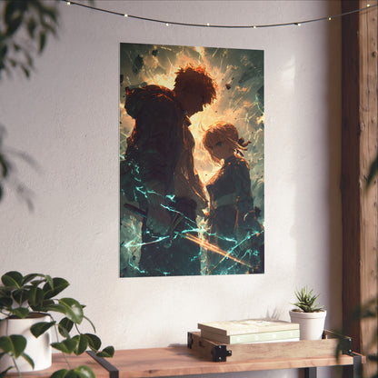 Saber and Emiya Shirou, Fate Stay Night Unlimited Blade Works Matte Vertical Poster Wall Art