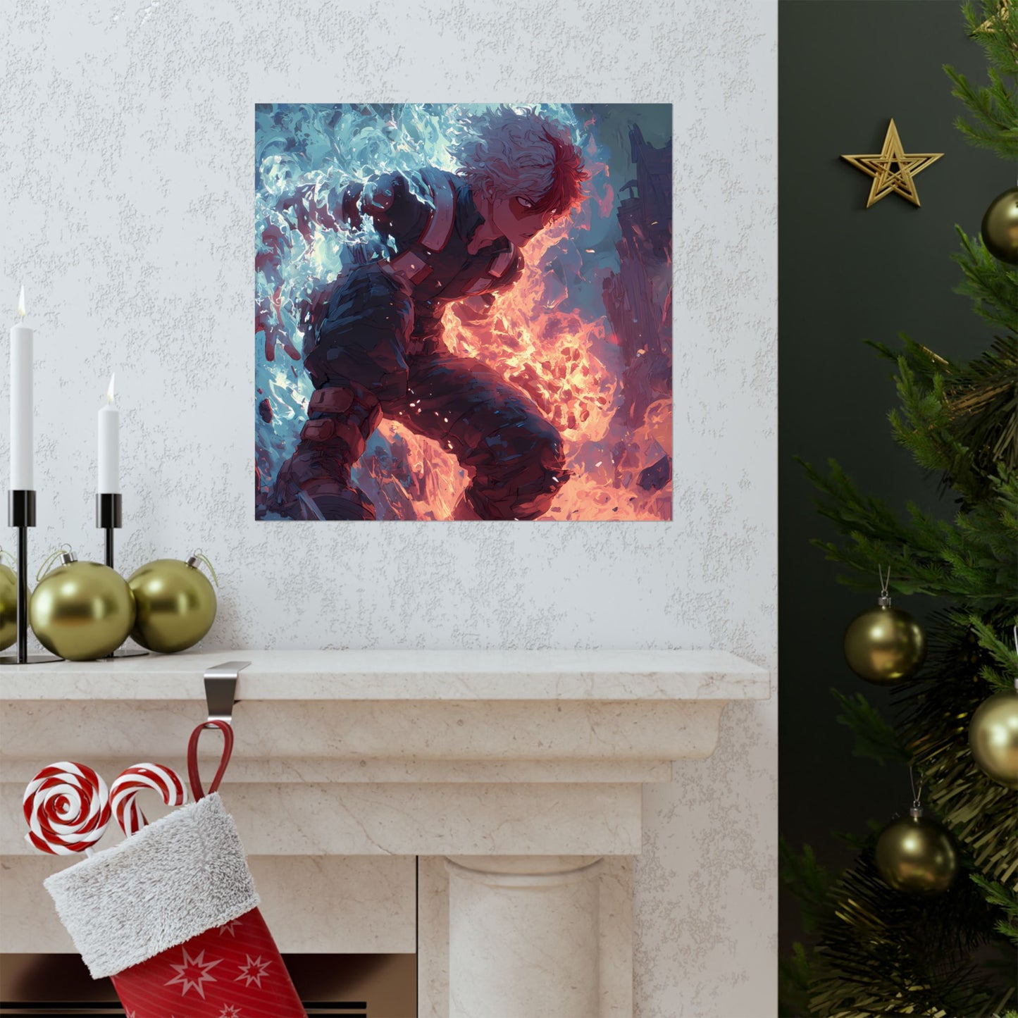 Icy Flames Shoto Todoroki My Hero Academia Anime Matte Vertical Poster Wall Art