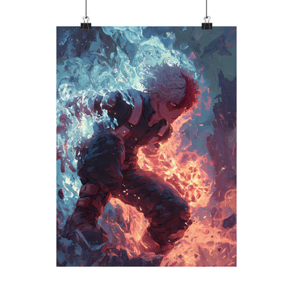 Icy Flames Shoto Todoroki My Hero Academia Anime Matte Vertical Poster Wall Art