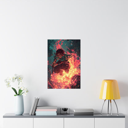 Tanjiro Kamado Hinokami Kagura, Demon Slayer Anime Matte Vertical Poster Wall Art