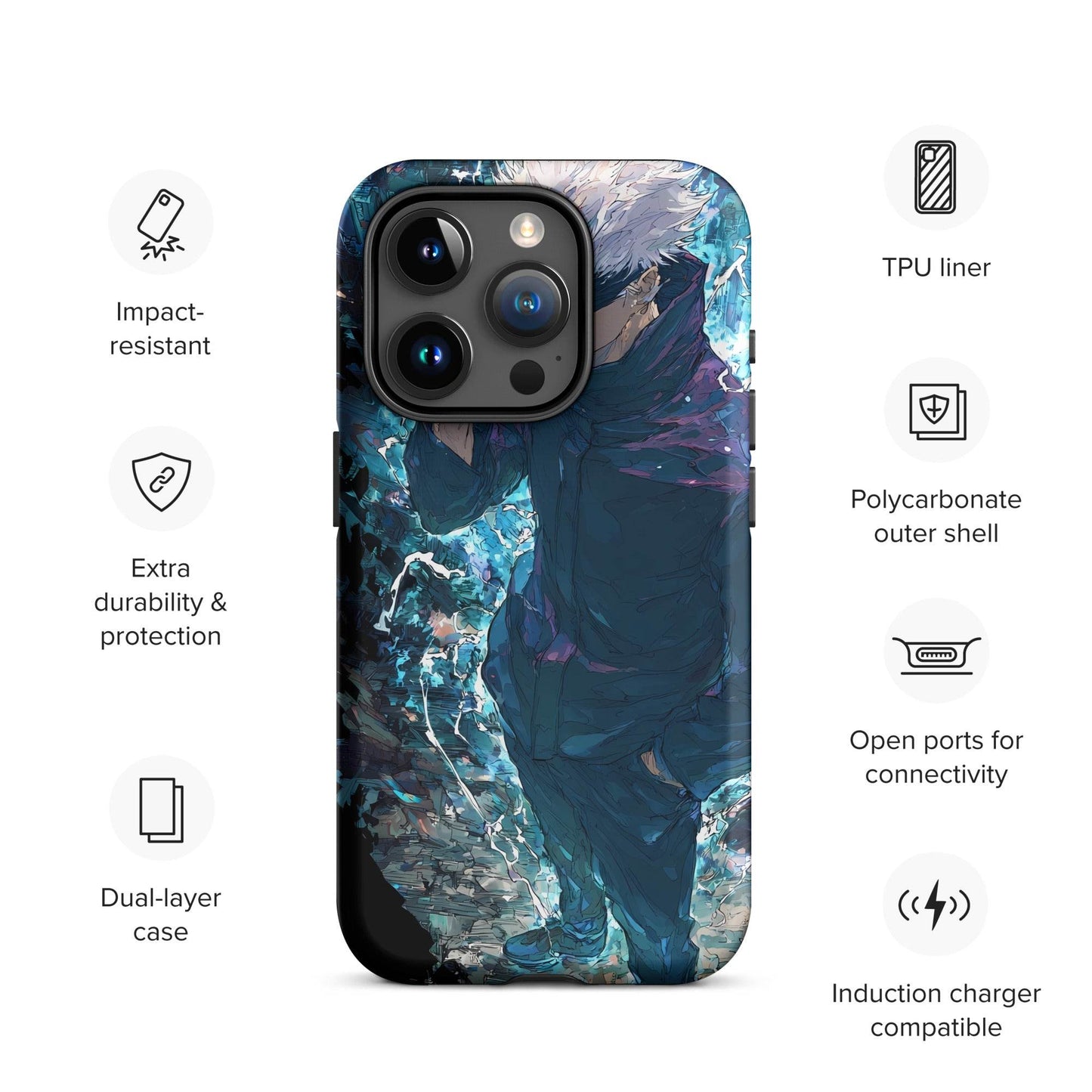 Gojo Satoru Tough Case for iPhone, Jujutsu Kaisen Anime Fan Art - Chromavolt